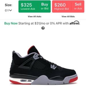 Jordan 4 Retro Bred 2019 (GS) 6Y